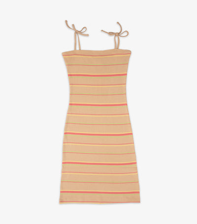 Last Chance Petra Ribbed Fitted Dress - Warm Sand Stripe