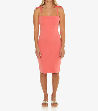 Last Chance Petra Ribbed Fitted Dress - Coral Pink
